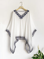 Load image into Gallery viewer, Women's Poncho Shirt V Neck Embroidered Trim Draped Batwing Style
