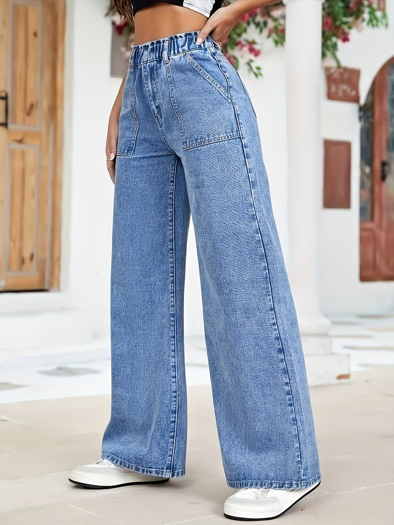 Women's Relaxed Sky Blue Wide Leg Jeans High Waist Baggy Style