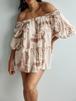 Load image into Gallery viewer, Women's Beige Off Shoulder Matching Set Tiered Ruffle Floral Print

