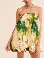 Load image into Gallery viewer, Women's Green Floral Mini Dress Halter Neck Bubble Hem
