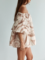 Load image into Gallery viewer, Women's Beige Off Shoulder Matching Set Tiered Ruffle Floral Print
