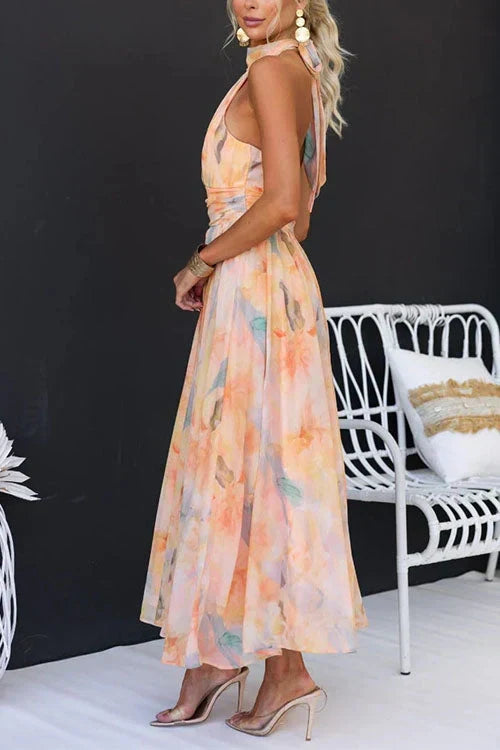 Women's Floral Halter Maxi Dress Formal Long Style