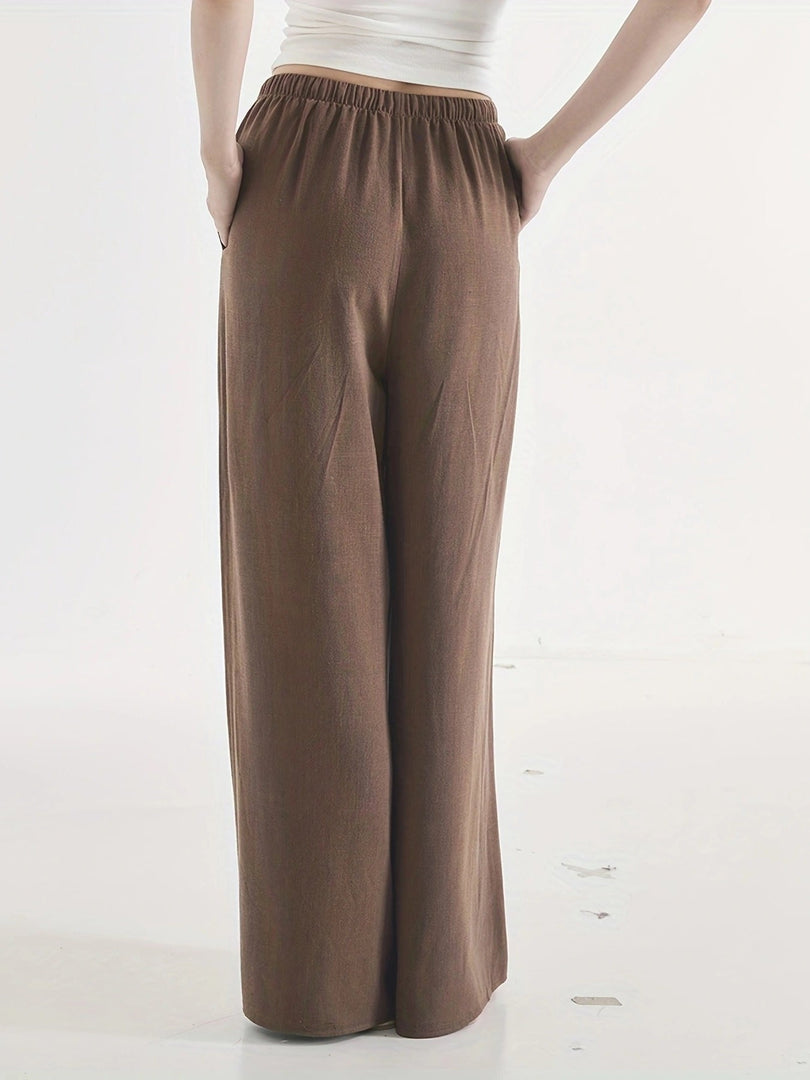 Women's Linen Wide Leg Pants High Waist Flowing Relaxed Casual Style