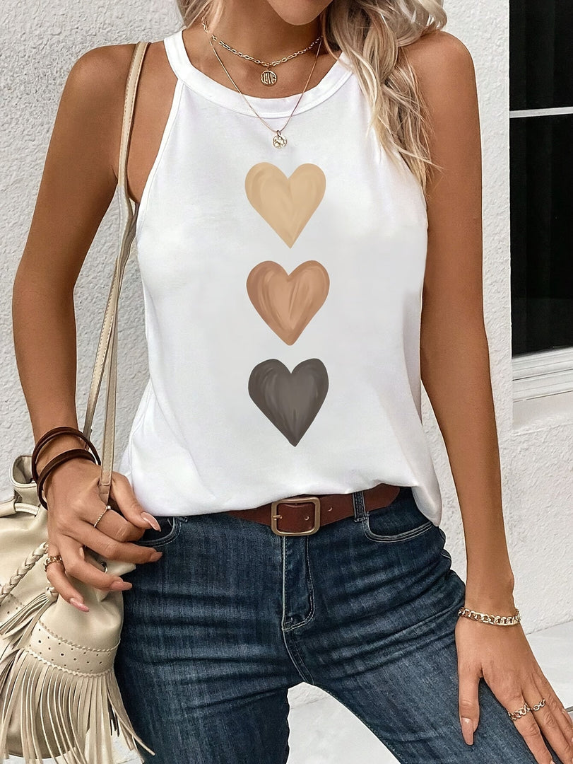 Women's Blouses Halter Neck Gradient Heart Print Sleeveless Casual Summer Top Style