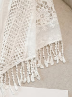 Load image into Gallery viewer, Women's Cream Poncho Shirt Crochet Lace Fringe Hem Draped Style

