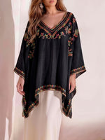 Load image into Gallery viewer, Women's Poncho Shirt V Neck Embroidered Trim Draped Kaftan Style
