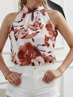 Load image into Gallery viewer, Women's Floral Halter Top Mock Neck Detail
