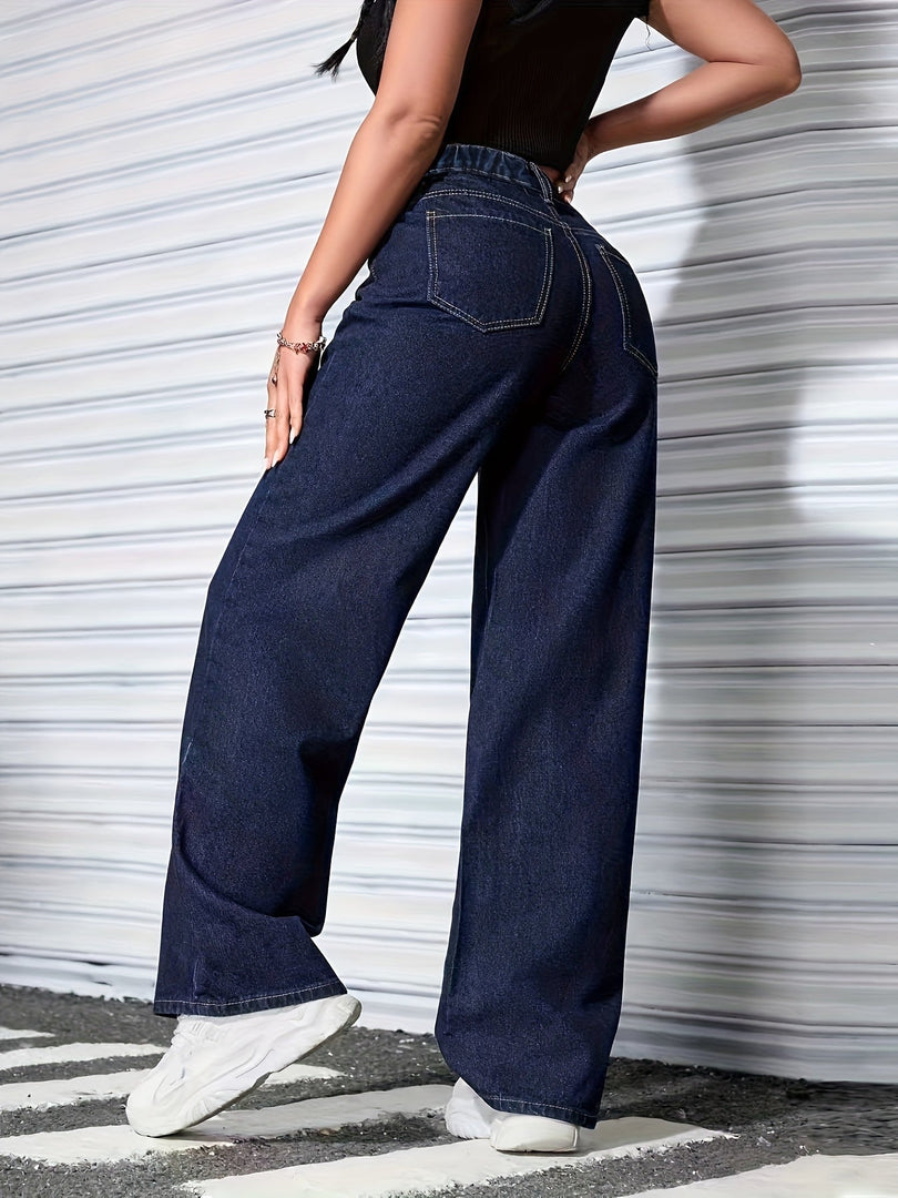 Women's Wide Leg Jeans High Waist Flowing Loose Fit Denim Style