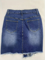 Load image into Gallery viewer, Women's Blue Denim Mini Skirt High Waist Ripped Button Front Raw Hem Jean Skirt Style
