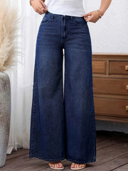 Women's Relaxed Blue Wide Leg Jeans High Waist Flowing Style