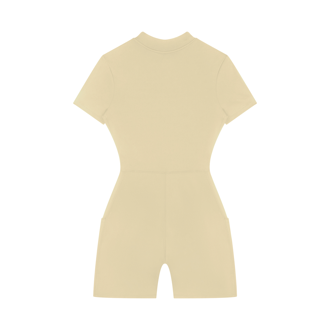 Maxima Quarter-Zip Short Sleeve Romper - In Apricot