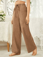 Load image into Gallery viewer, Women's Linen Wide Leg Pants High Waist Drawstring Flowing Casual Style
