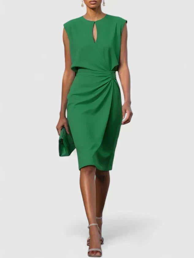 Women's Midi Dress Keyhole Neckline Ruched Waist Cocktail Style