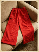 Load image into Gallery viewer, Women's Red Cargo Pants Drawstring Waist Cropped Style
