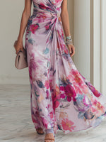 Load image into Gallery viewer, Women's Floral Wrap Maxi Dress V Neck Short Sleeve Ruched Waist Formal Wedding Guest Style
