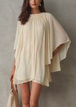 Load image into Gallery viewer, Women's Beige Mini Dress Cape Sleeves Gathered Neckline

