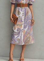 Load image into Gallery viewer, Women's Purple Swirl Print Shirt Dress Collared Puff Sleeve Button Front

