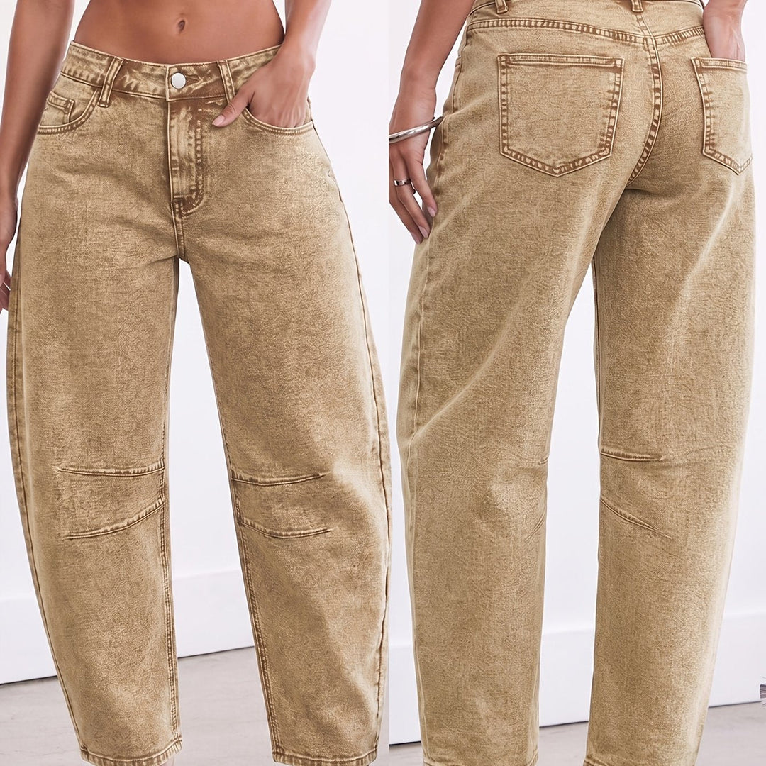 Women's Relaxed Khaki Barrel Jeans High Waist Curved Leg