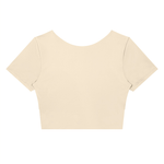 Load image into Gallery viewer, Amara Panelled Crop Yoga T-Shirt - In Khaki
