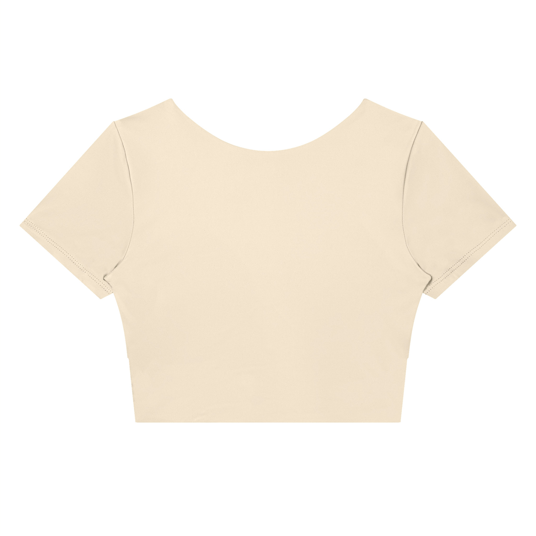Amara Panelled Crop Yoga T-Shirt - In Khaki