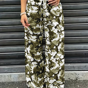 Women's Camo Cargo Pants Wide Leg Drawstring Waist Baggy Fit