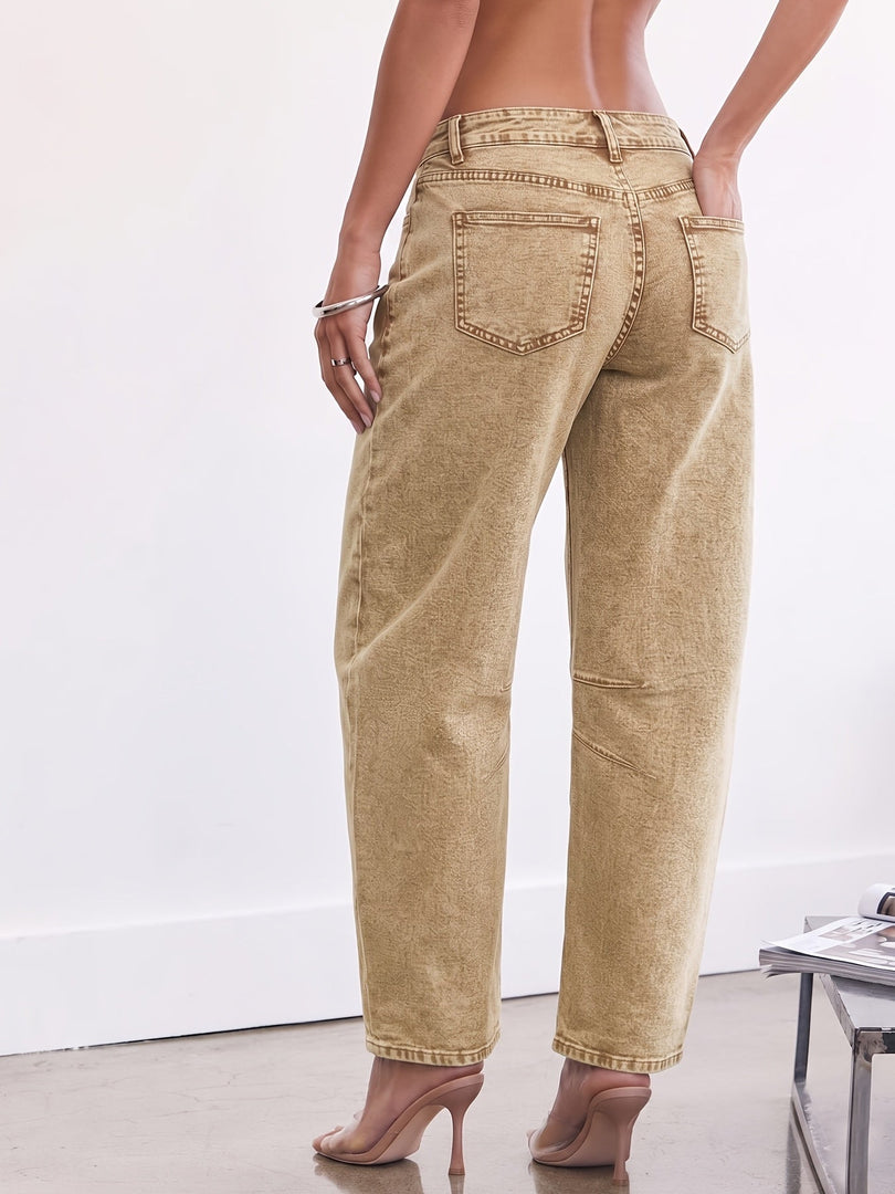 Women's Relaxed Khaki Barrel Jeans High Waist Curved Leg