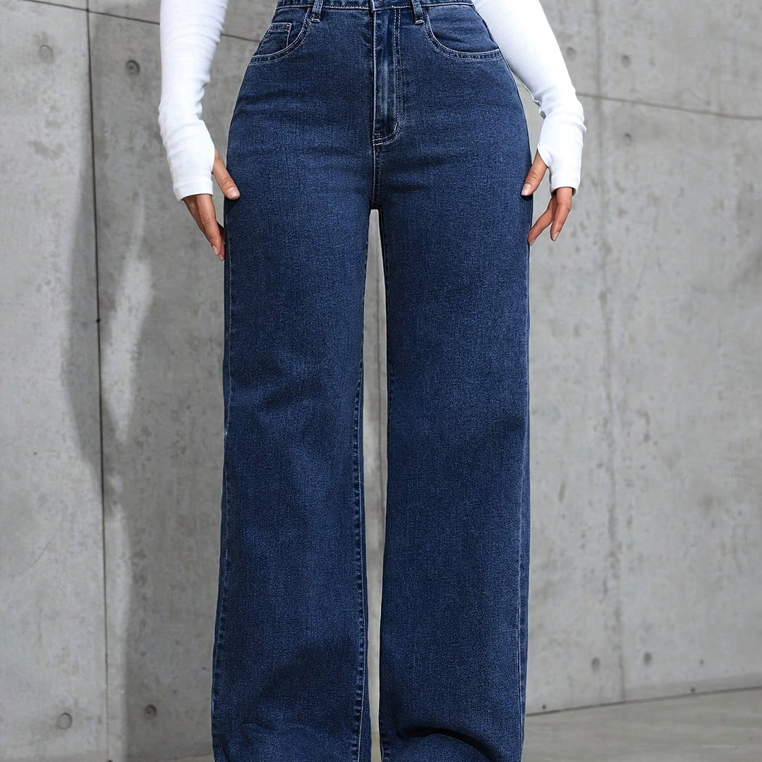 Women's Blue Wide Leg Jeans High Waist Flowing Loose Fit Denim Style