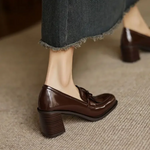 Load image into Gallery viewer, Women's Tassel Loafer Pumps Block Heel Round Toe Heels
