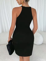 Load image into Gallery viewer, Women's Little Black Dress Halter Neck Mesh Panel Cutout Bodycon Side Slit Party Style

