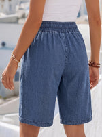 Load image into Gallery viewer, Women's Blue Jean Shorts High Waist Drawstring Pocket Bermuda Style
