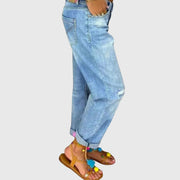 Women's Blue Jeans High Waist Button Fly Distressed Relaxed Boyfriend Mom Jean Style