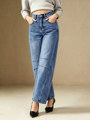 Women's Relaxed Blue Barrel Jeans High Waist Seam Detail