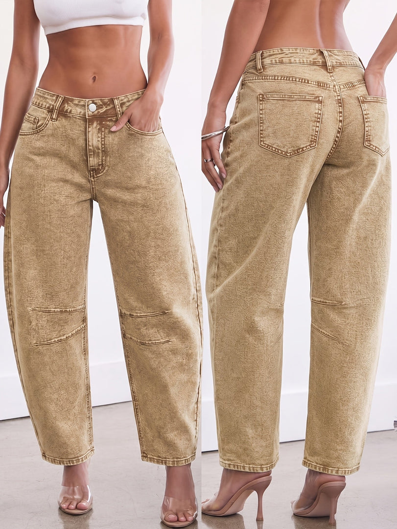 Women's Relaxed Khaki Barrel Jeans High Waist Curved Leg