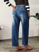 Load image into Gallery viewer, Women's Blue Relaxed Barrel Jeans High Waist Seam Detail Cropped Ankle
