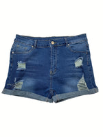 Load image into Gallery viewer, Women's Ripped Denim Shorts High Waist Distressed Cuffed Hem Casual Street Style

