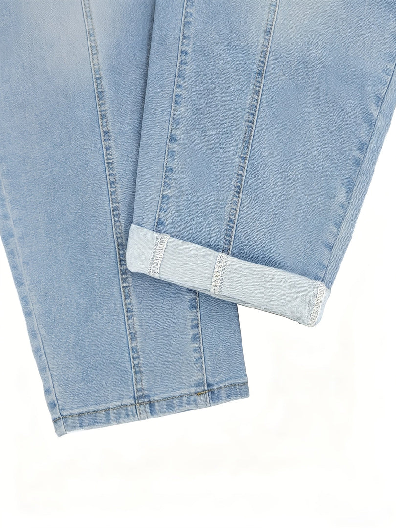 Women's Relaxed Light Blue Barrel Jeans High Waist Cuffed Hem