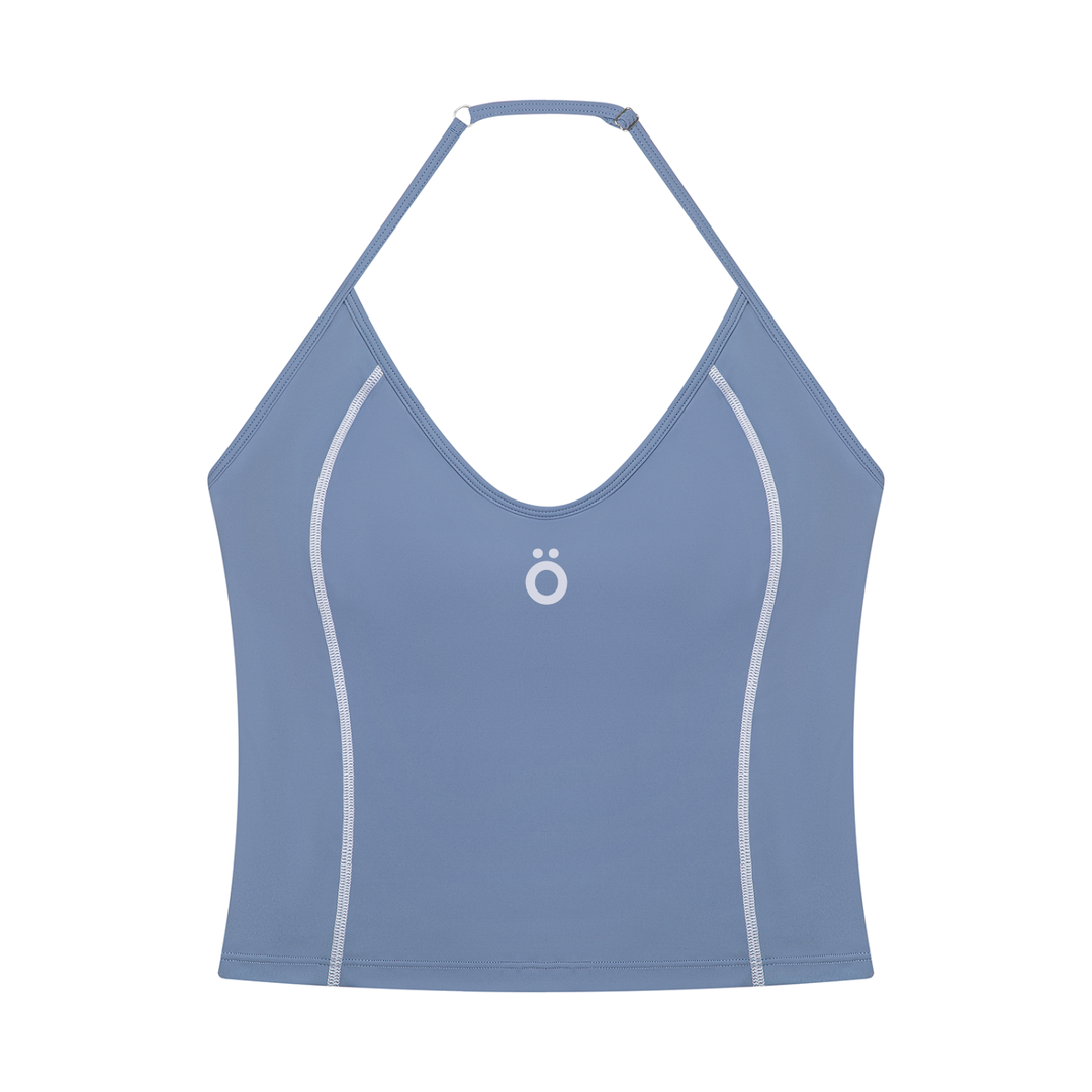 Aria+Marcella Halter Tank Top & Biker Shorts Matching Set - In Blue