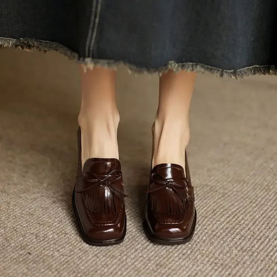 Women's Tassel Loafer Pumps Block Heel Round Toe Heels