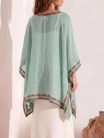 Load image into Gallery viewer, Women's Poncho Shirt V Neck Embroidered Trim Draped Kaftan Style
