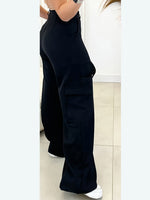Load image into Gallery viewer, Women's Black Cargo Wide Leg Pants High Waist Pocket Style
