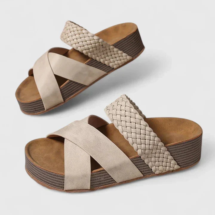 Women's Orthopedic Sandals Woven Crossover Strap Wedge Platform Slip On Open Toe Style