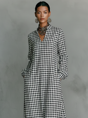 Women's Plaid Maxi Dress V Neck Long Sleeve Oversized Casual Shirt Dress Style