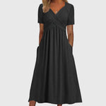 Load image into Gallery viewer, Women's Maxi Dress Surplice V Neck Short Sleeve Side Pockets Casual Style

