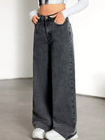 Load image into Gallery viewer, Women's Grey Wide Leg Jeans High Waist Flowing Loose Fit Denim Style
