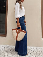 Load image into Gallery viewer, Women's Relaxed Dark Blue Wide Leg Jeans High Waist Belted Style
