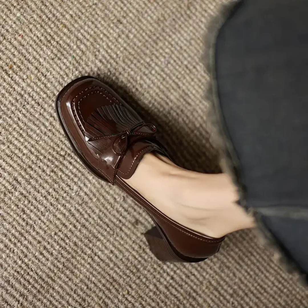 Women's Tassel Loafer Pumps Block Heel Round Toe Heels