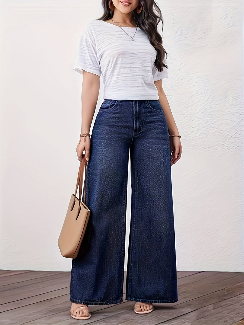 Women's Relaxed Blue Wide Leg Jeans High Waist Straight Style