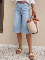 Load image into Gallery viewer, Women's Light Blue Denim Culotte Jean Shorts High Waist Wide Leg Cropped Style

