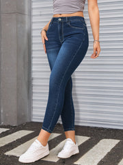 Women's Blue Relaxed Skinny Jeans High Waist Slim Fit Stretch Denim