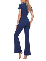 Load image into Gallery viewer, Nova Flared Leg Quarter-Zip Jumpsuit
